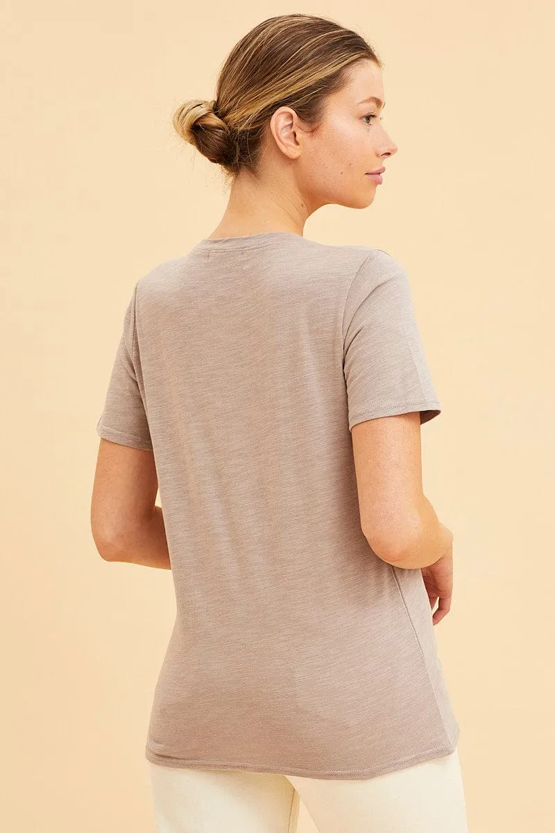 Brown Cotton T-Shirt Slub Crew Neck Regular Fit sold by Ally Fashion product image thumbnail 5