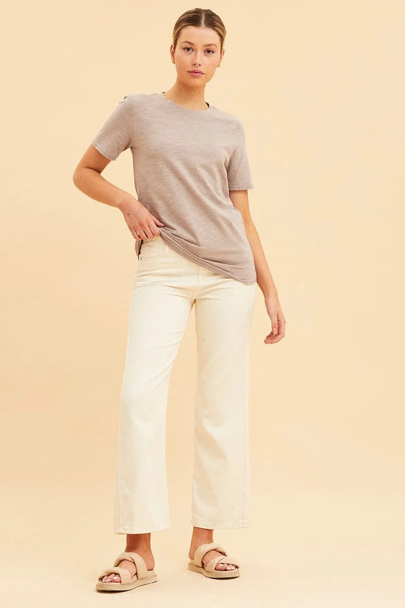 Brown Cotton T-Shirt Slub Crew Neck Regular Fit sold by Ally Fashion product image thumbnail 2