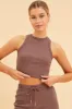 Brown Cropped Tank Cotton Blend Rib High Neck Racer Back sold by Ally Fashion