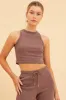 Brown Cropped Tank Cotton Blend Rib High Neck Racer Back sold by Ally Fashion