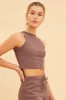 Brown Cropped Tank Cotton Blend Rib High Neck Racer Back sold by Ally Fashion