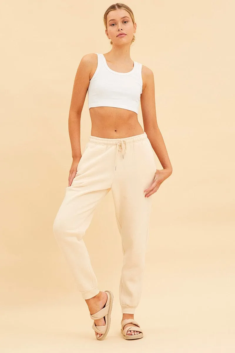 White Cropped Tank Cotton Blend Rib Racer Back sold by Ally Fashion product image thumbnail 2