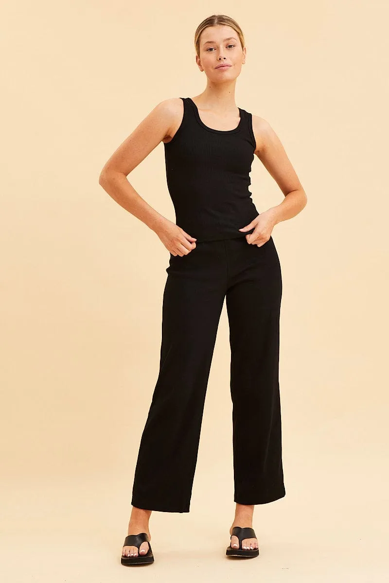 Black Cotton Tank Scoop Neck Cotton Blend Rib Sleeveless sold by Ally Fashion product image thumbnail 2