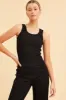 Black Cotton Tank Scoop Neck Cotton Blend Rib Sleeveless sold by Ally Fashion