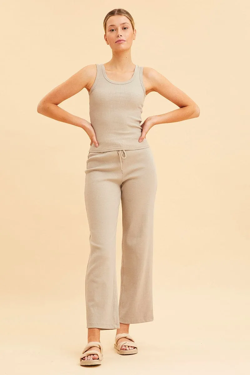 Beige Cotton Tank Scoop Neck Cotton Blend Rib Sleeveless sold by Ally Fashion product image thumbnail 2