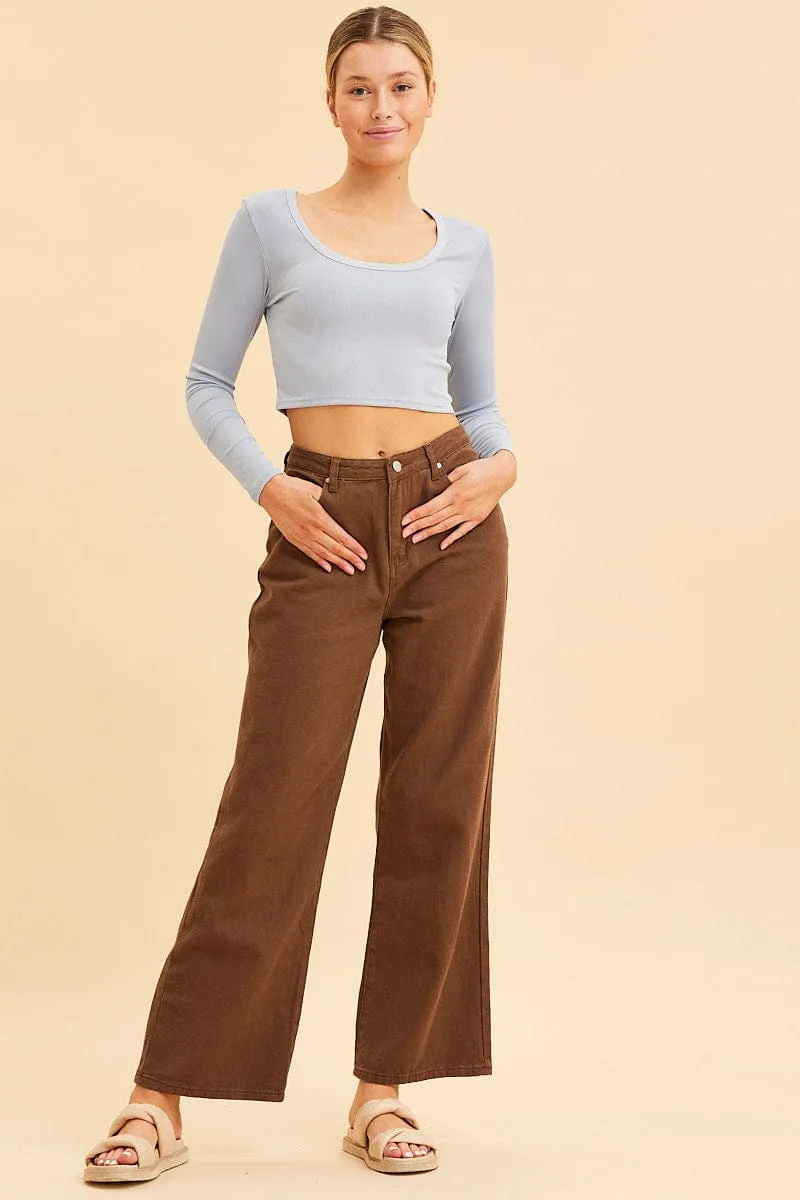 Blue Crop Top Scoop Neck Long Sleeve Rib sold by Ally Fashion product image thumbnail 2