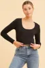 Black Crop Top Scoop Neck Long Sleeve Rib sold by Ally Fashion