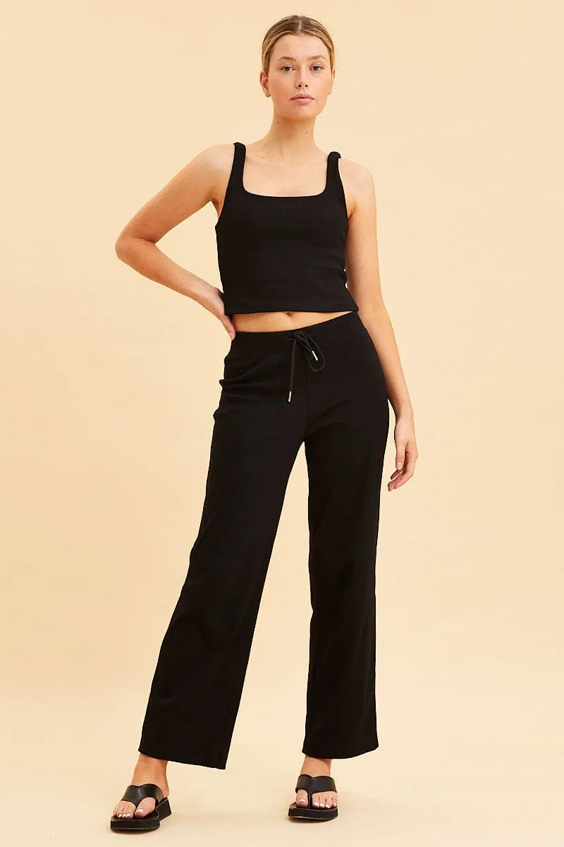 Black Crop Tank Square Neck Cotton Blend Rib sold by Ally Fashion product image thumbnail 2