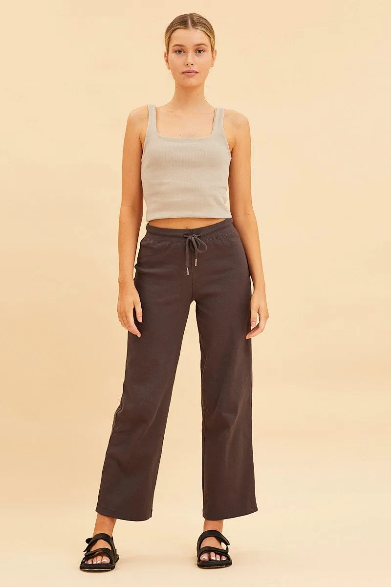 Beige Crop Tank Square Neck Cotton Blend Rib sold by Ally Fashion product image thumbnail 2