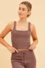 Brown Crop Tank Square Neck Cotton Blend Rib sold by Ally Fashion