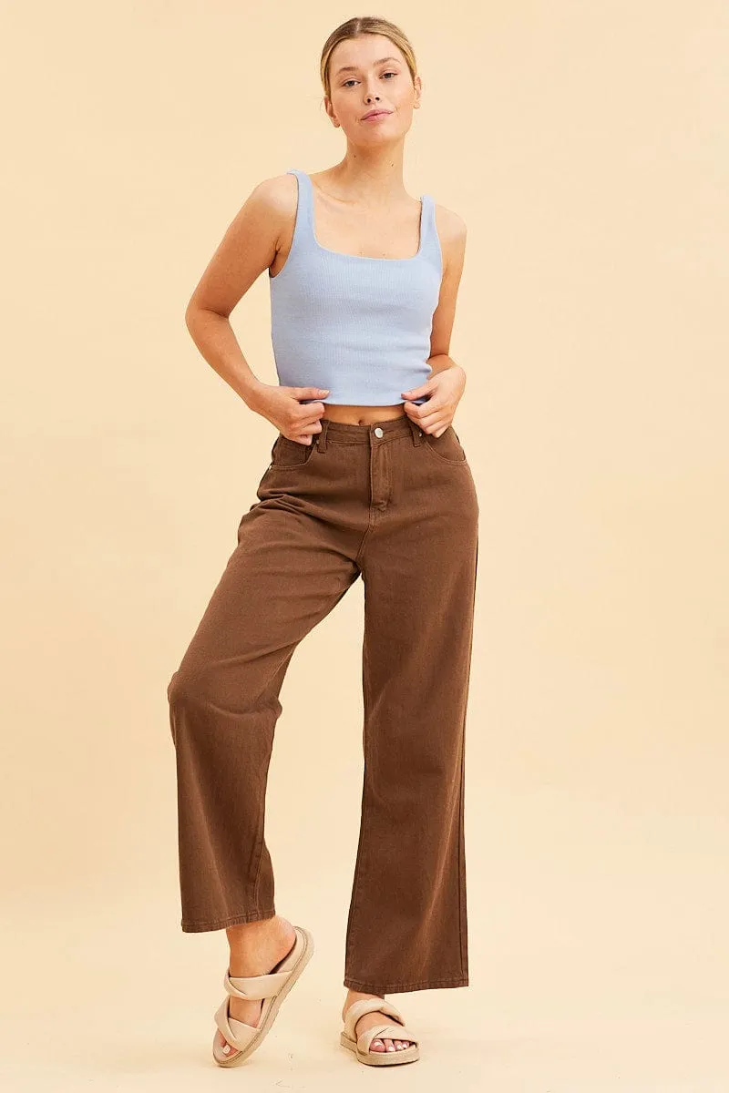 Blue Crop Tank Square Neck Cotton Blend Rib sold by Ally Fashion product image thumbnail 2