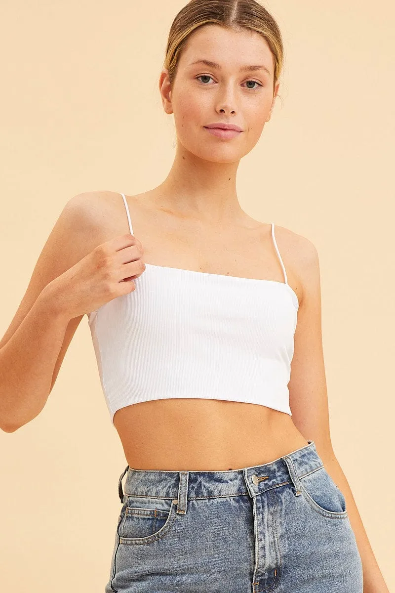 White Bandeau Singlet Rib Top sold by Ally Fashion