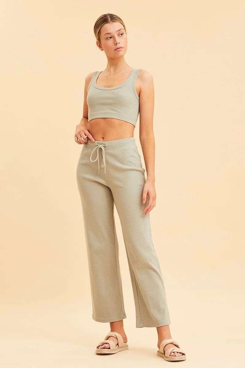 Green Crop Top Cotton Blend Rib Tank Elasticated Hem sold by Ally Fashion product image thumbnail 2