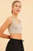 Beige Crop Top Cotton Blend Rib Tank Elasticated Hem sold by Ally Fashion