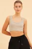 Beige Crop Top Cotton Blend Rib Tank Elasticated Hem sold by Ally Fashion