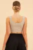 Beige Crop Top Cotton Blend Rib Tank Elasticated Hem sold by Ally Fashion
