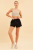 Beige Crop Top Cotton Blend Rib Tank Elasticated Hem sold by Ally Fashion
