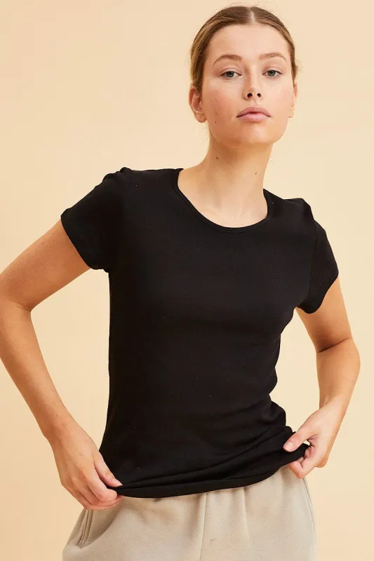 Black Rib T-Shirt Crew Neck Short Sleeve sold by Ally Fashion
