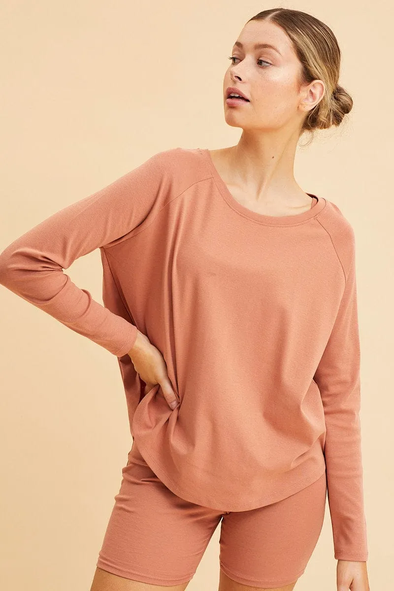 Orange Cotton Top Long Sleeve Relaxed Fit Curved Hem sold by Ally Fashion product image thumbnail 3