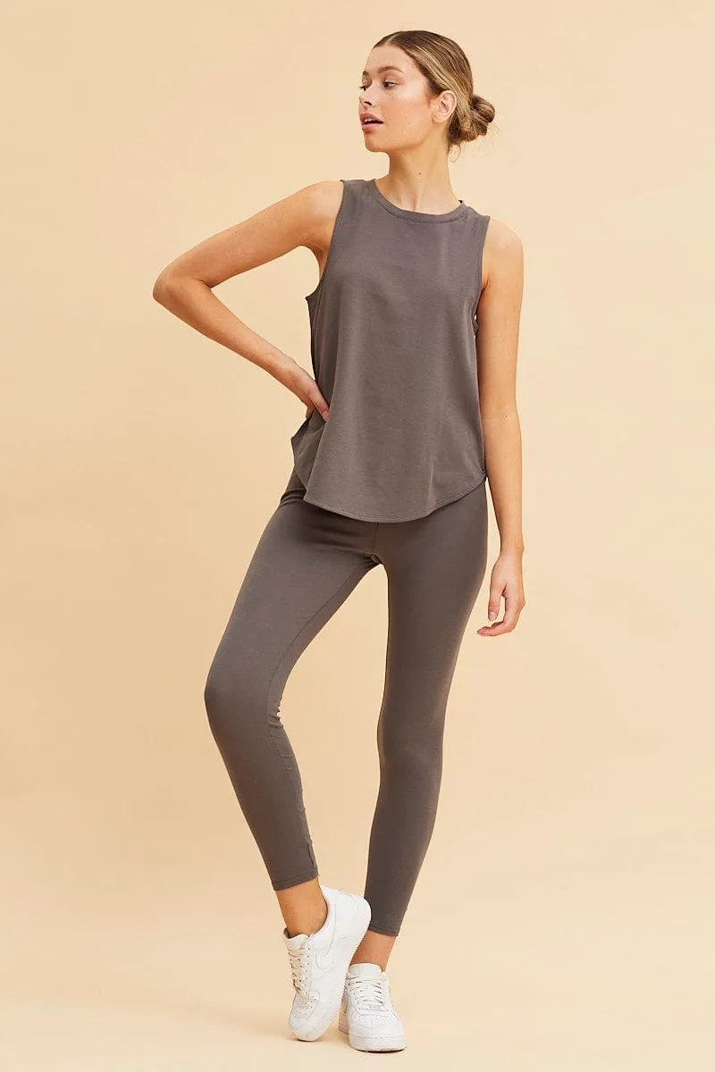 Grey Sleeveless Tank Cotton Crew Neck Curved Hem sold by Ally Fashion product image thumbnail 3