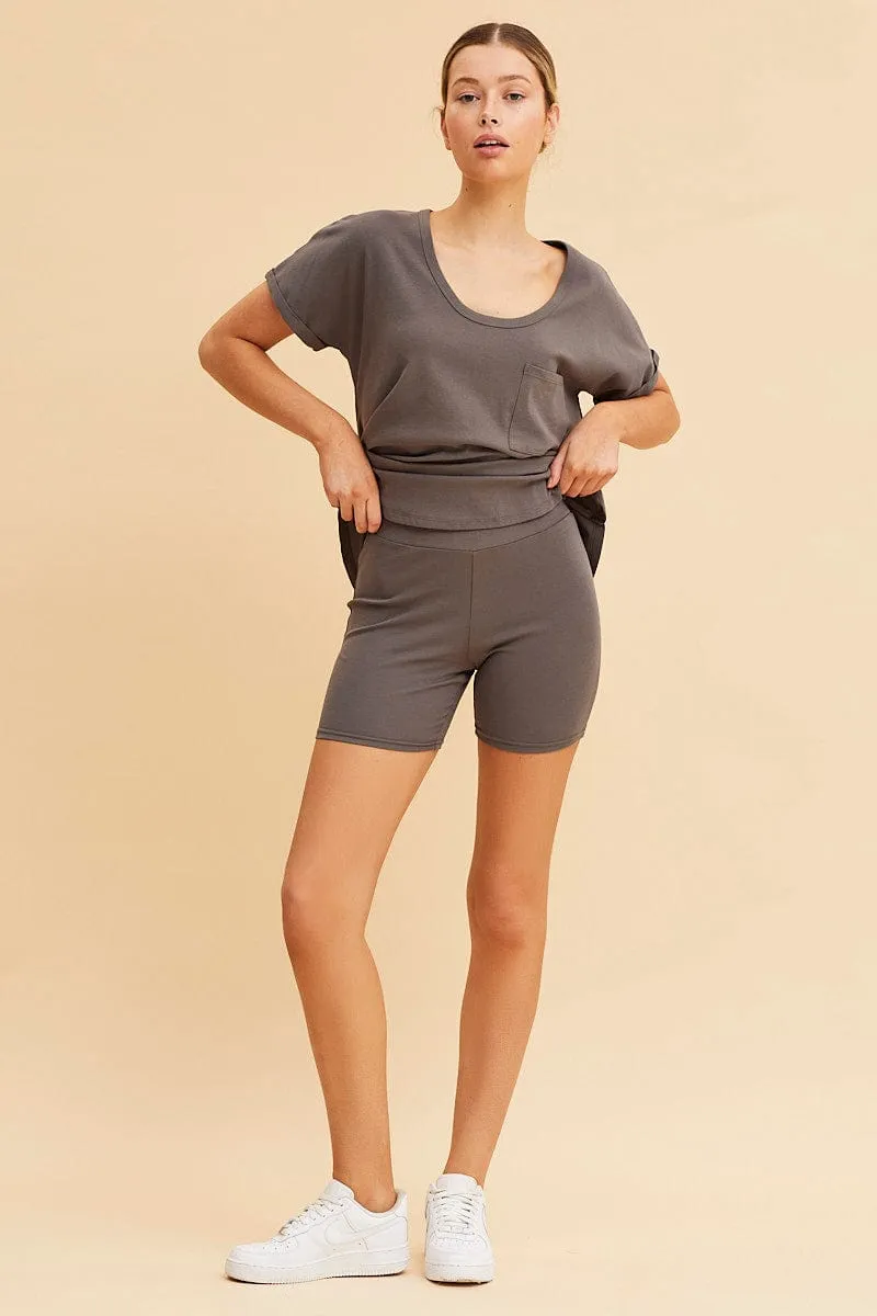 Grey Pocket Tee Scoop Neck Cotton Stretch Short Sleeve sold by Ally Fashion product image thumbnail 2