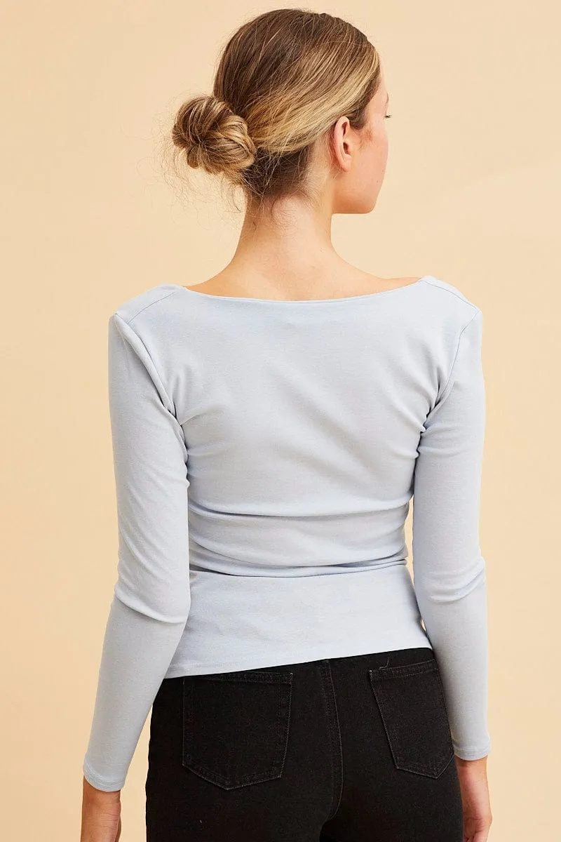 Blue Cotton Top Long Sleeve Scoop Neck sold by Ally Fashion product image thumbnail 5