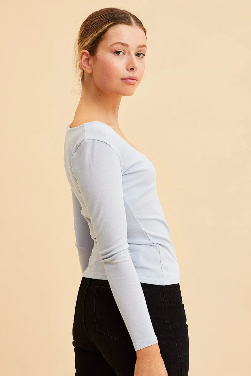 Blue Cotton Top Long Sleeve Scoop Neck sold by Ally Fashion product image thumbnail 4