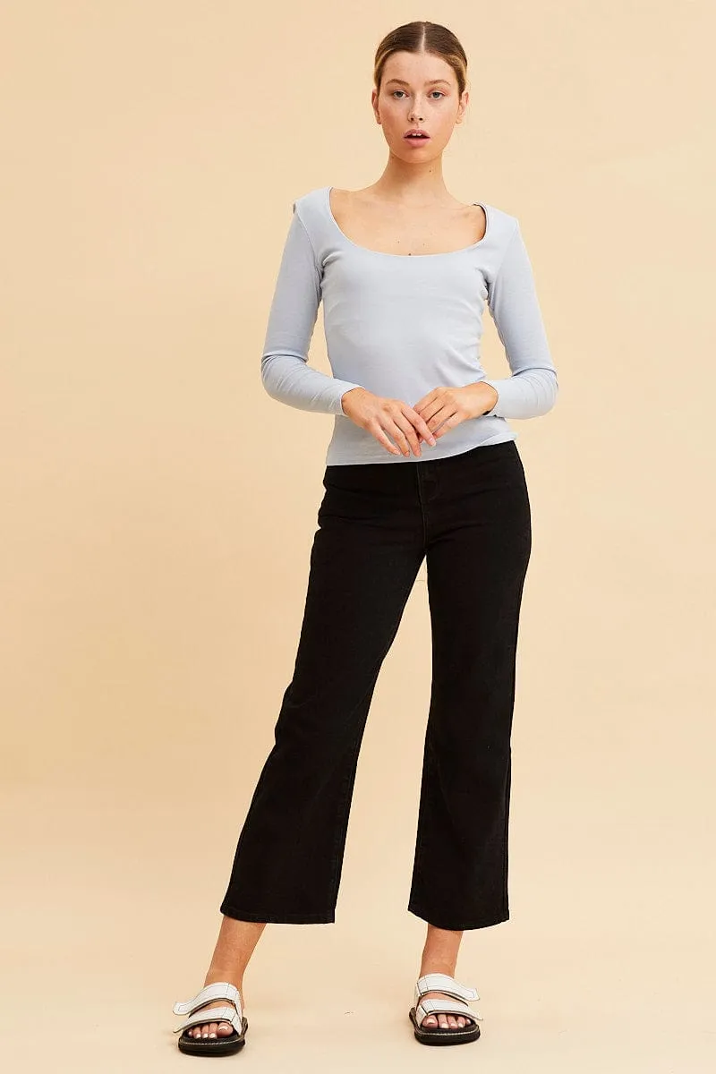Blue Cotton Top Long Sleeve Scoop Neck sold by Ally Fashion product image thumbnail 2