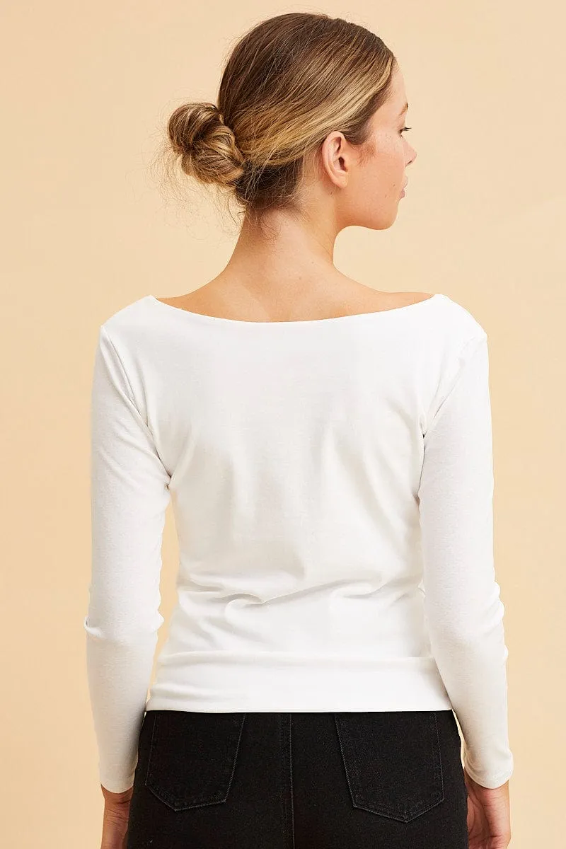 White V Neck Top Long Sleeve Cotton Stretch sold by Ally Fashion product image thumbnail 5