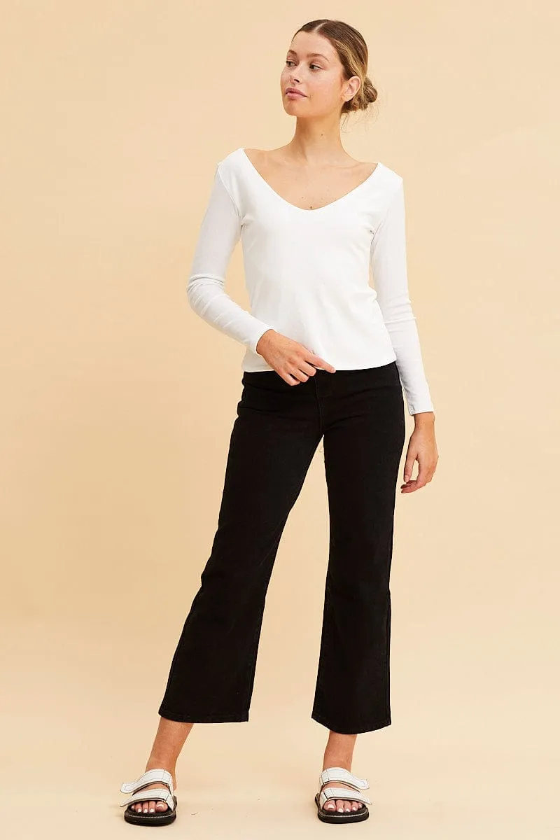 White V Neck Top Long Sleeve Cotton Stretch sold by Ally Fashion product image thumbnail 2