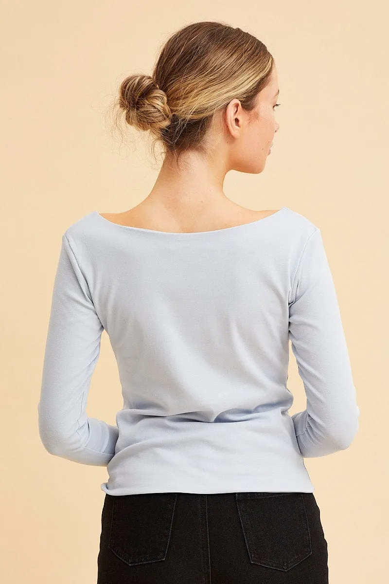 Blue V Neck Top Long Sleeve Cotton Stretch sold by Ally Fashion product image thumbnail 5