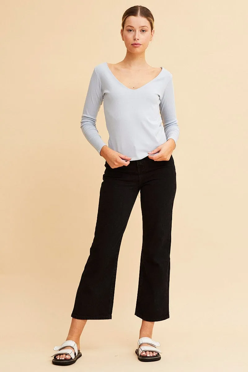 Blue V Neck Top Long Sleeve Cotton Stretch sold by Ally Fashion product image thumbnail 2