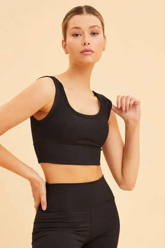 Black Crop Top Long Line Rib Elasticated Hem sold by Ally Fashion