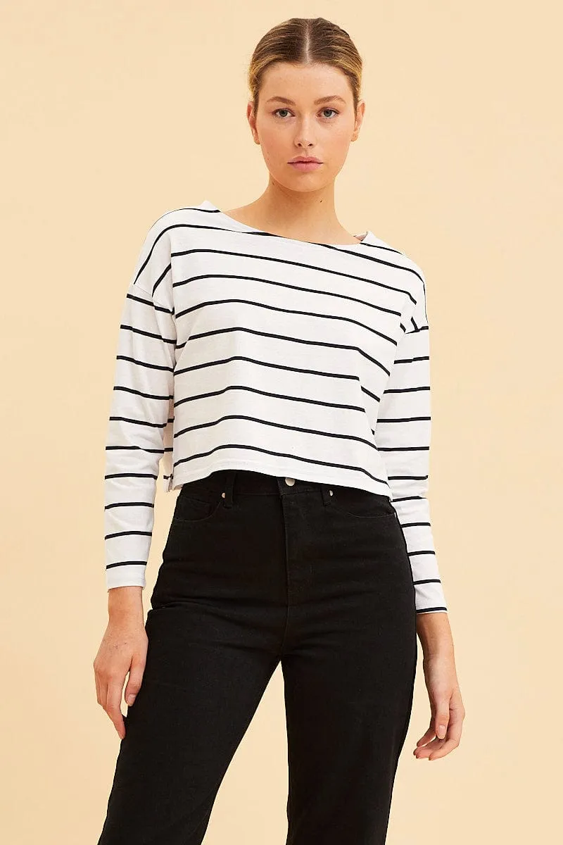 Stripe Boxy Top Wide Neck Long Sleeve sold by Ally Fashion product image thumbnail 4