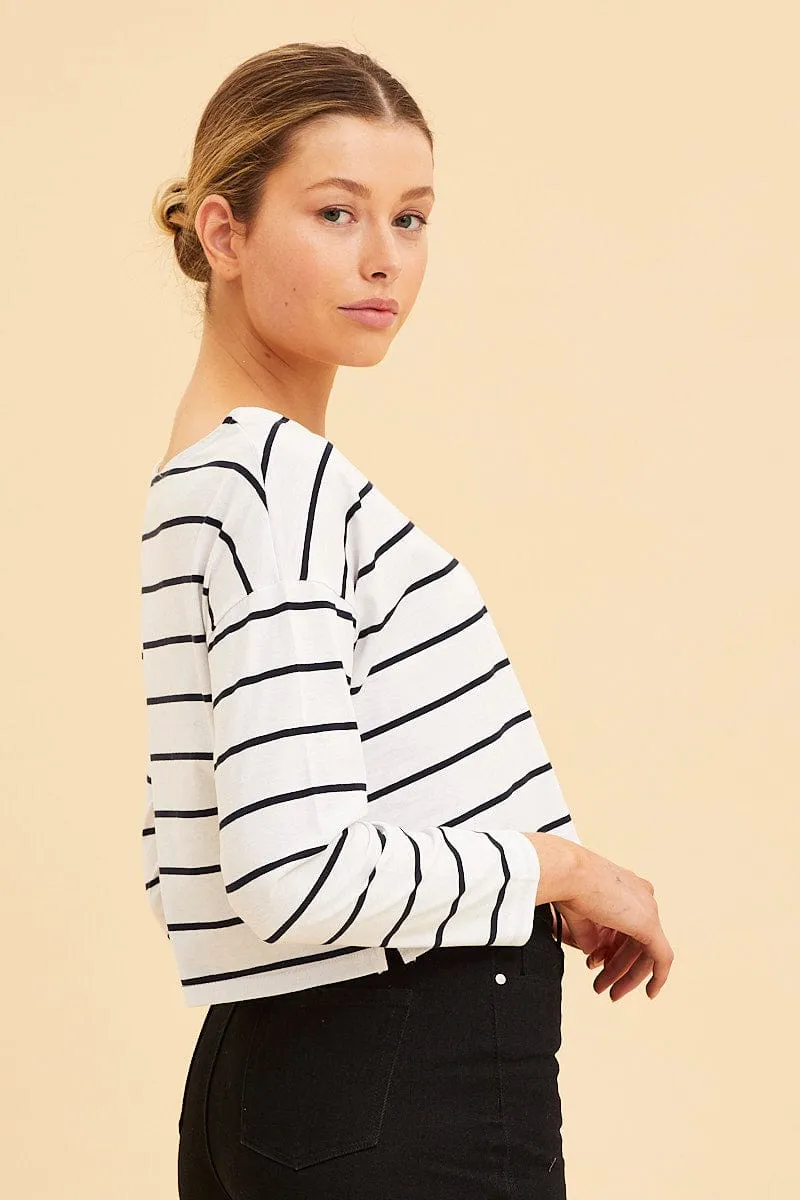 Stripe Boxy Top Wide Neck Long Sleeve sold by Ally Fashion product image thumbnail 3