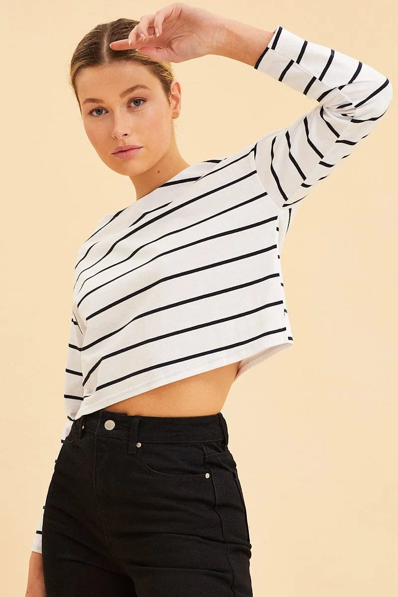 Stripe Boxy Top Wide Neck Long Sleeve sold by Ally Fashion