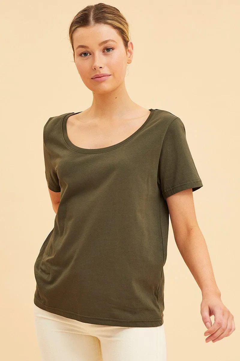 Green Relaxed T-Shirt Scoop Neck Short Sleeve sold by Ally Fashion product image thumbnail 3