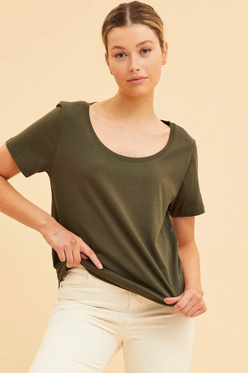 Green Relaxed T-Shirt Scoop Neck Short Sleeve sold by Ally Fashion