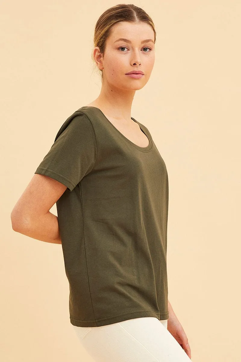 Green Relaxed T-Shirt Scoop Neck Short Sleeve sold by Ally Fashion product image thumbnail 4