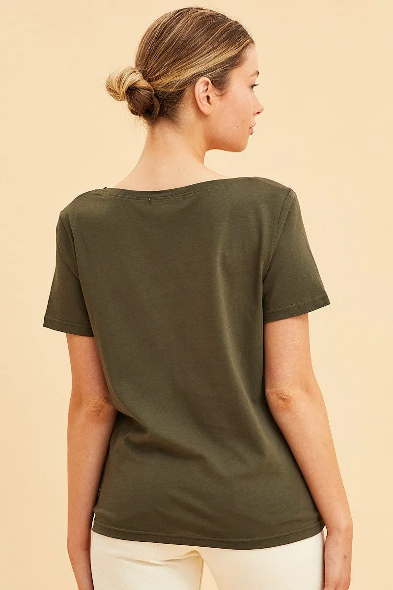 Green Relaxed T-Shirt Scoop Neck Short Sleeve sold by Ally Fashion product image thumbnail 5