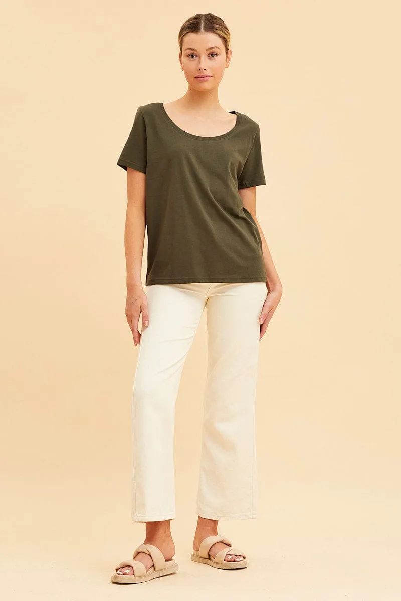 Green Relaxed T-Shirt Scoop Neck Short Sleeve sold by Ally Fashion product image thumbnail 2