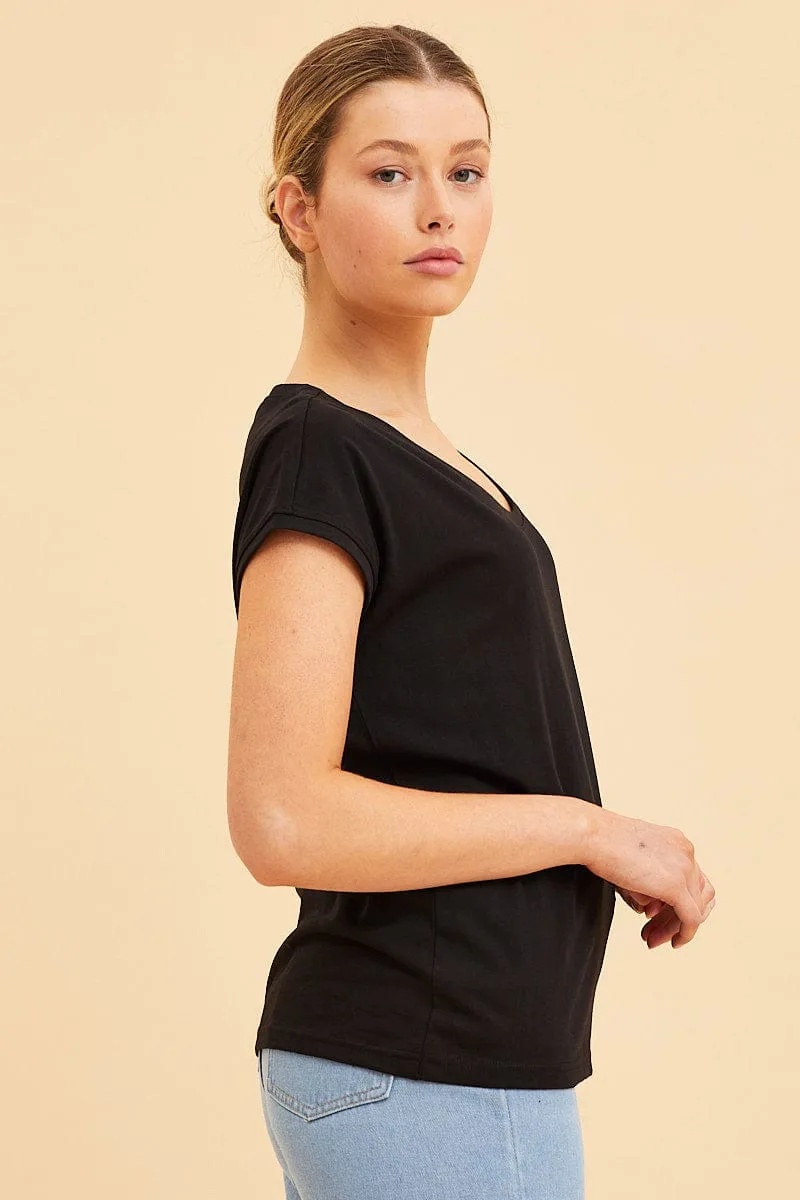 Black Relaxed T-Shirt Scoop Neck Drop Shoulder sold by Ally Fashion product image thumbnail 4
