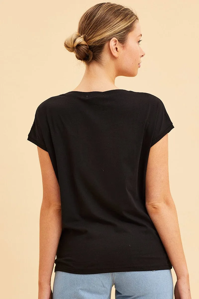 Black Relaxed T-Shirt Scoop Neck Drop Shoulder sold by Ally Fashion product image thumbnail 5