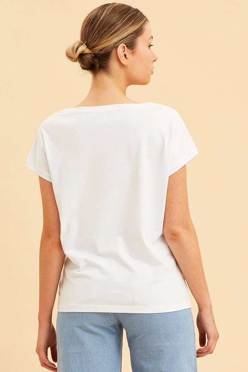 White Relaxed T-Shirt Scoop Neck Drop Shoulder sold by Ally Fashion product image thumbnail 5