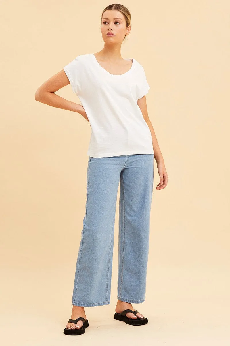 White Relaxed T-Shirt Scoop Neck Drop Shoulder sold by Ally Fashion product image thumbnail 2