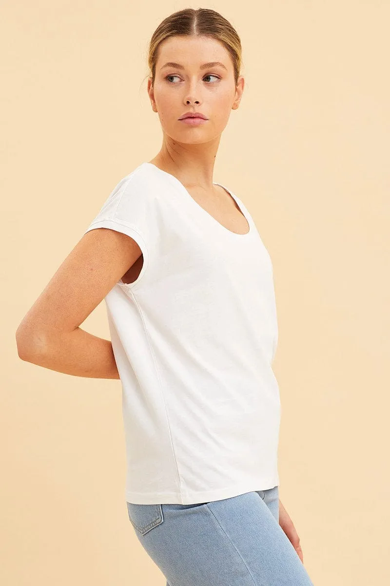 White Relaxed T-Shirt Scoop Neck Drop Shoulder sold by Ally Fashion product image thumbnail 4
