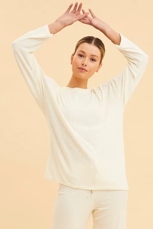 White Rib Top Long Sleeve Crew Neck Brushed sold by Ally Fashion