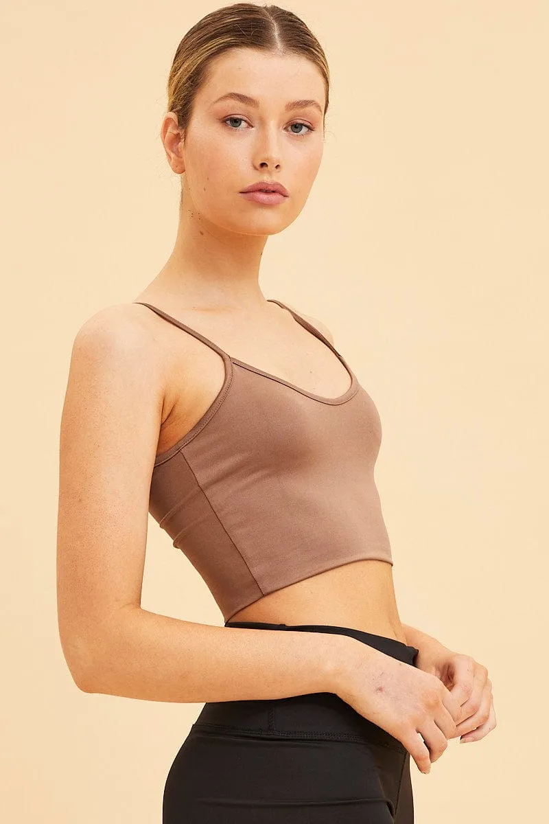 Brown Crop Cami Top Smooth Scoop Neck Sleeveless sold by Ally Fashion product image thumbnail 4