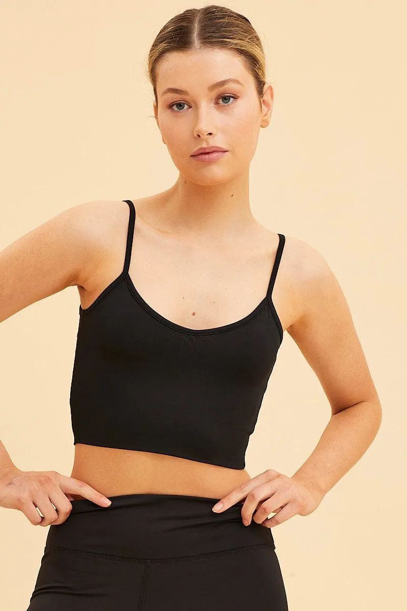 Black Crop Cami Top Smooth Scoop Neck Sleeveless sold by Ally Fashion