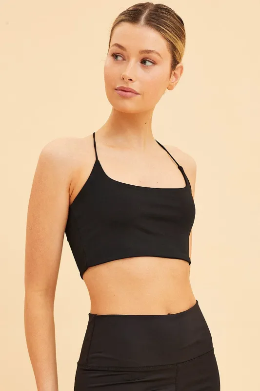 Black Crop Cami Top Scoop Neck Sleeveless Thin Strap sold by Ally Fashion